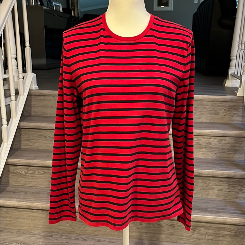 Lauren Ralph Lauren Red and Black Fitted Long Sleeve T-Shirt